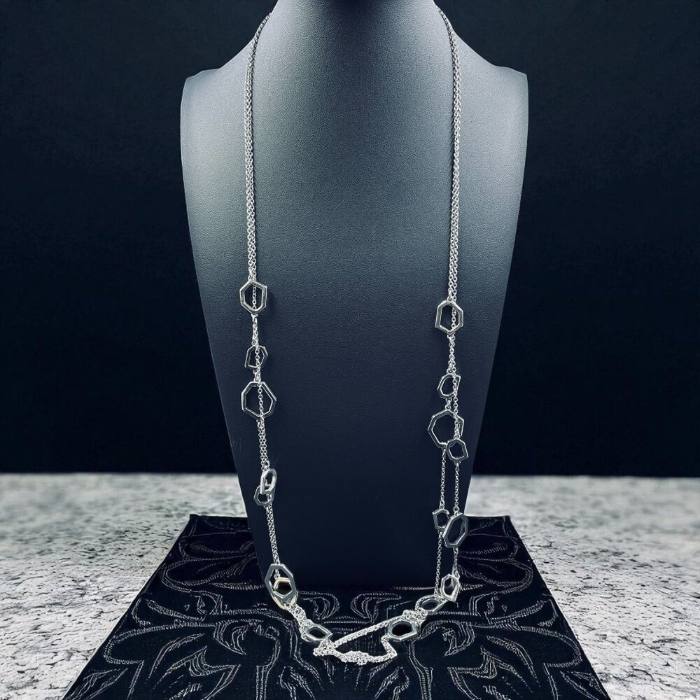 Ann Taylor Silver Tone Geometric Long Necklace Layered Modern Minimalist